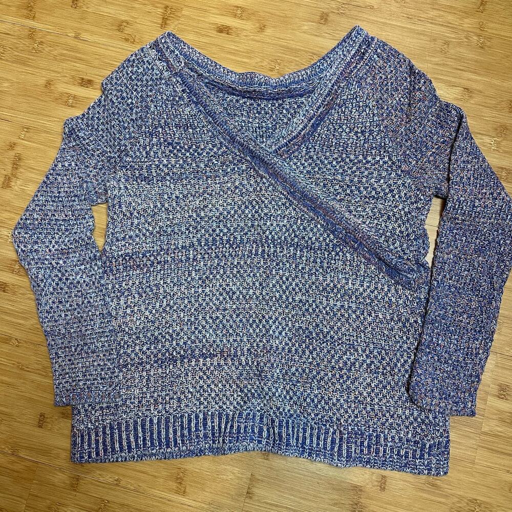 HINGE Sweater Womens Small Medium Faux Wrap V-Neck Long Sleeve Multi-Color